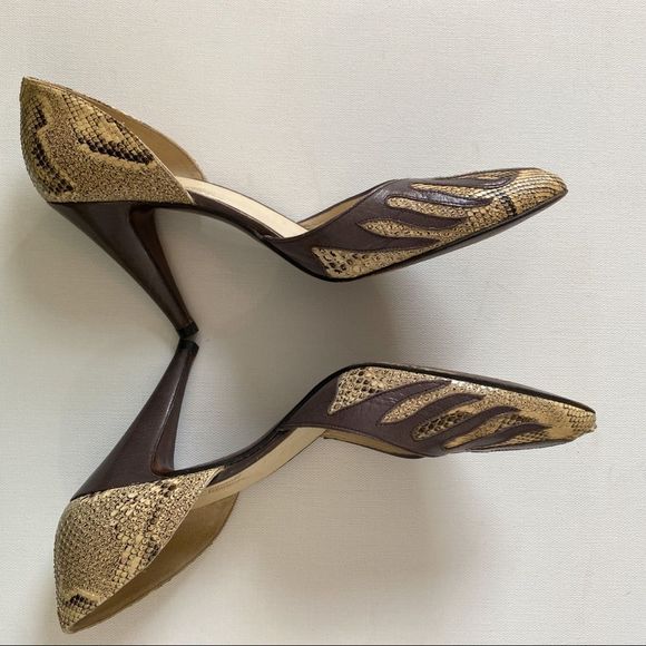 VTG Rosina Ferragamo Schiavone Leather/Snakeskin Heel Pump Flame Embossed 8.5N - Picture 4 of 9